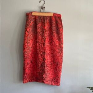 Red Patterned Pencil Skirt